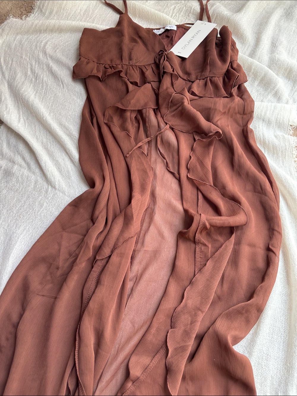 Women's Rust Ruffle Sheer Pullover - Picture 4 of 6